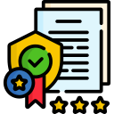 Icon symbolizing compliance, with a document and check mark.