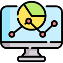 Icon representing data analysis, with a line graph.