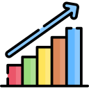 Icon representing data analysis, with a bar graph.
