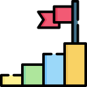 Icon representing career growth, with an upward arrow and person.