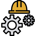 Icon representing maintenance, with a wrench and gear.